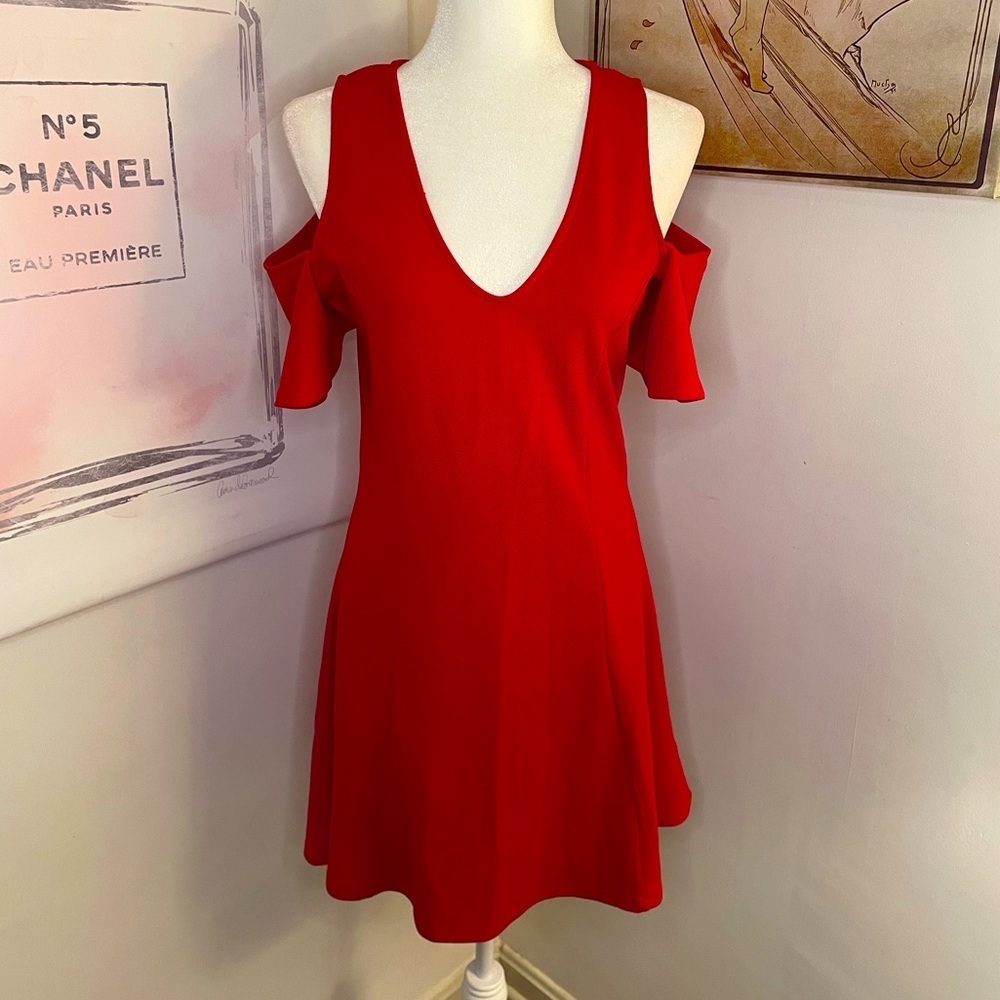 Hot Topic Almost Famous Cold Shoulder Dress Fit & Flare Above Knee Red Size L